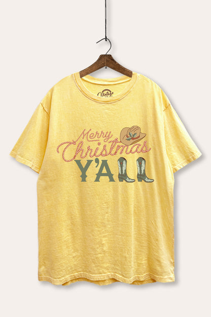 Merry Christmas Y'all Graphic Mineral Wash Boxy Tee