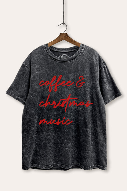 Coffee & Christmas Music Graphic Mineral Wash Boxy Tee