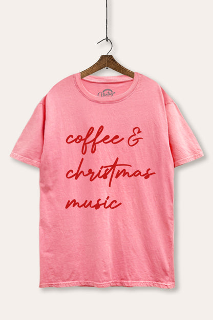 Coffee & Christmas Music Graphic Mineral Wash Boxy Tee