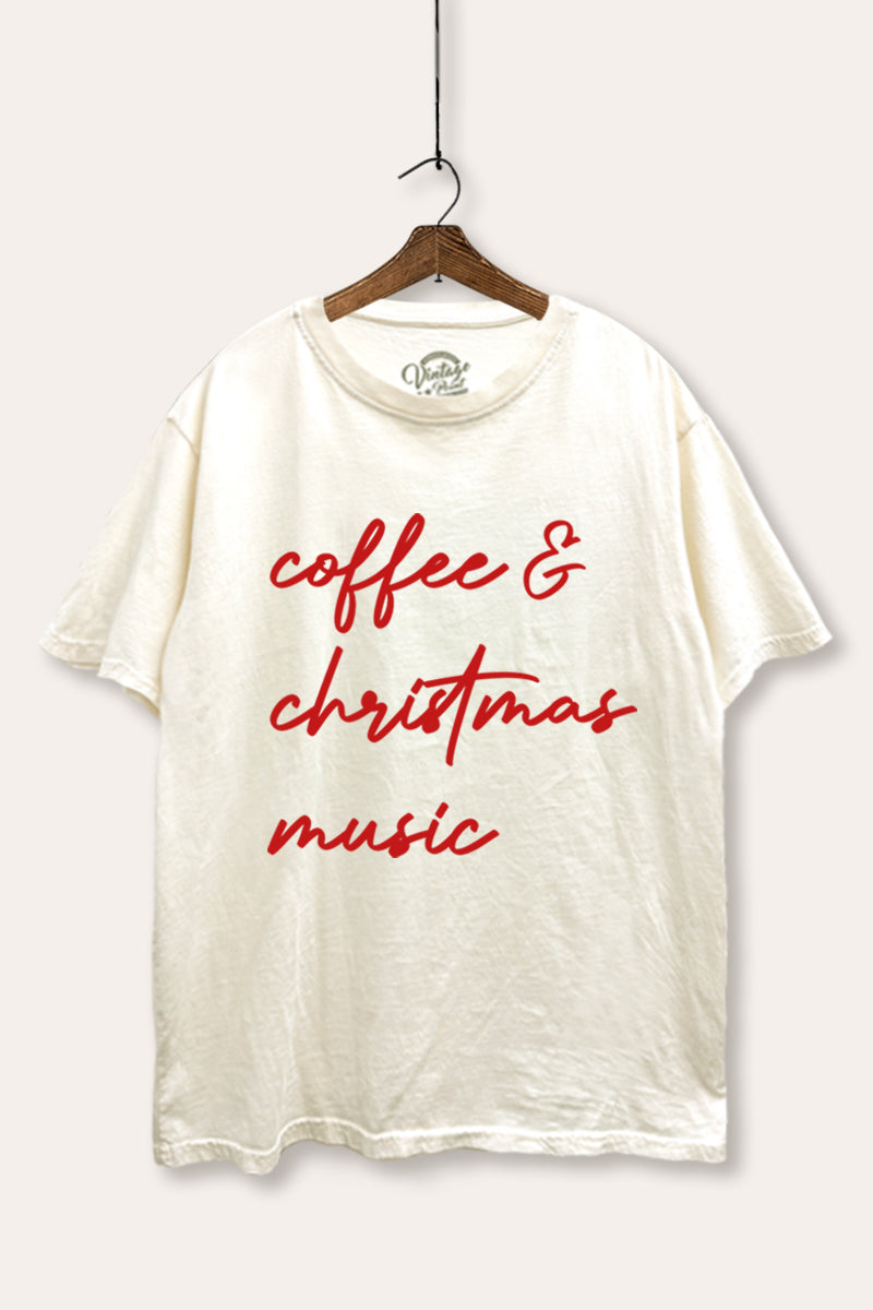 Coffee & Christmas Music Graphic Mineral Wash Boxy Tee