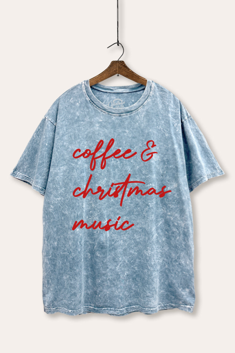 Coffee & Christmas Music Graphic Mineral Wash Boxy Tee