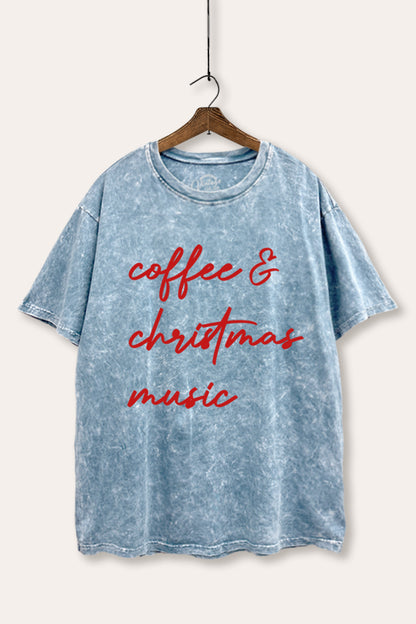 Coffee & Christmas Music Graphic Mineral Wash Boxy Tee