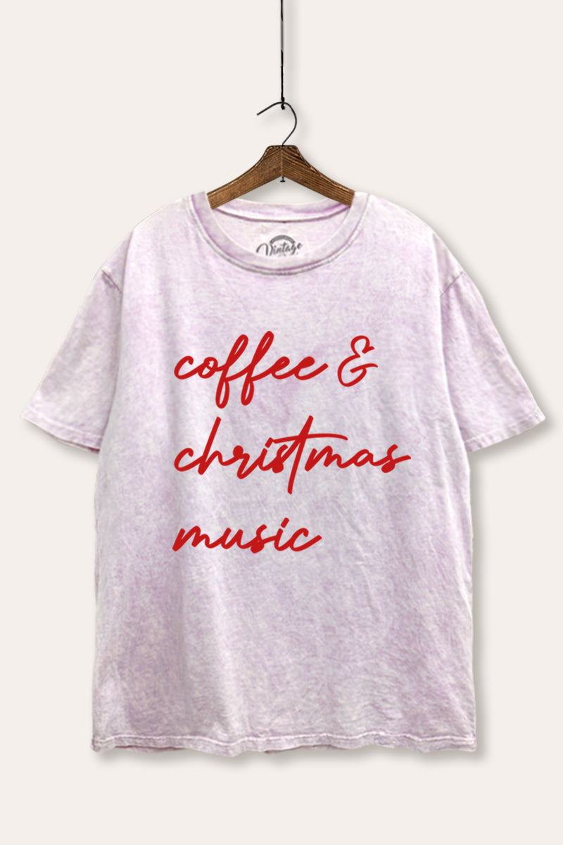 Coffee & Christmas Music Graphic Mineral Wash Boxy Tee