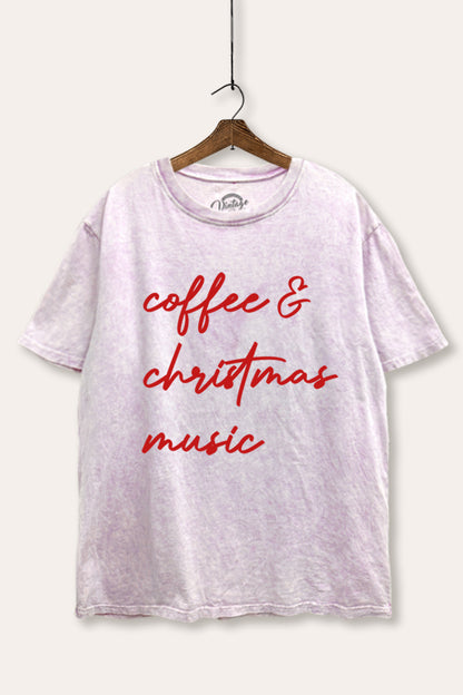Coffee & Christmas Music Graphic Mineral Wash Boxy Tee
