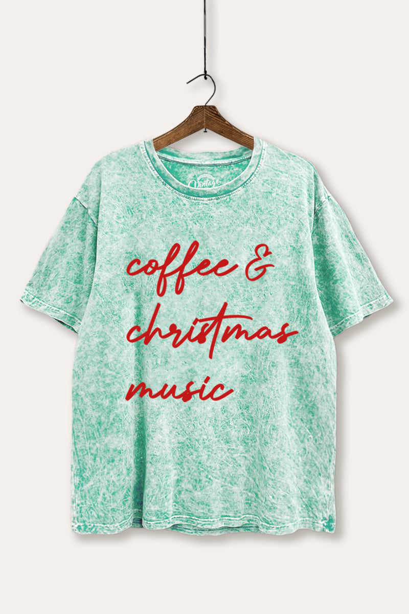 Coffee & Christmas Music Graphic Mineral Wash Boxy Tee