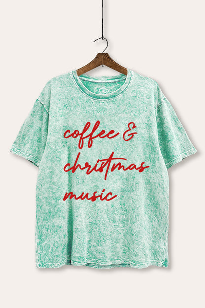 Coffee & Christmas Music Graphic Mineral Wash Boxy Tee