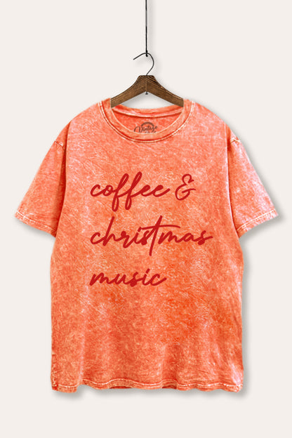 Coffee & Christmas Music Graphic Mineral Wash Boxy Tee