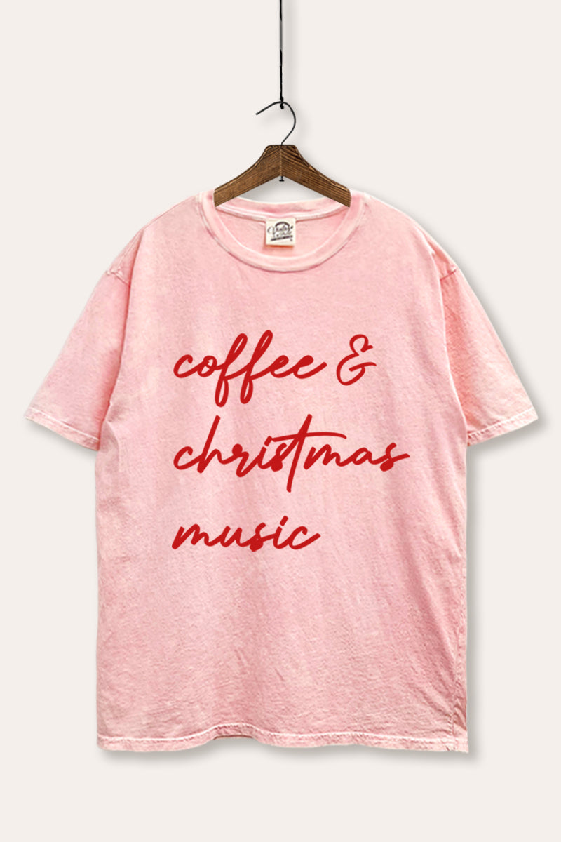 Coffee & Christmas Music Graphic Mineral Wash Boxy Tee