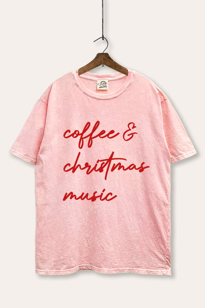 Coffee & Christmas Music Graphic Mineral Wash Boxy Tee