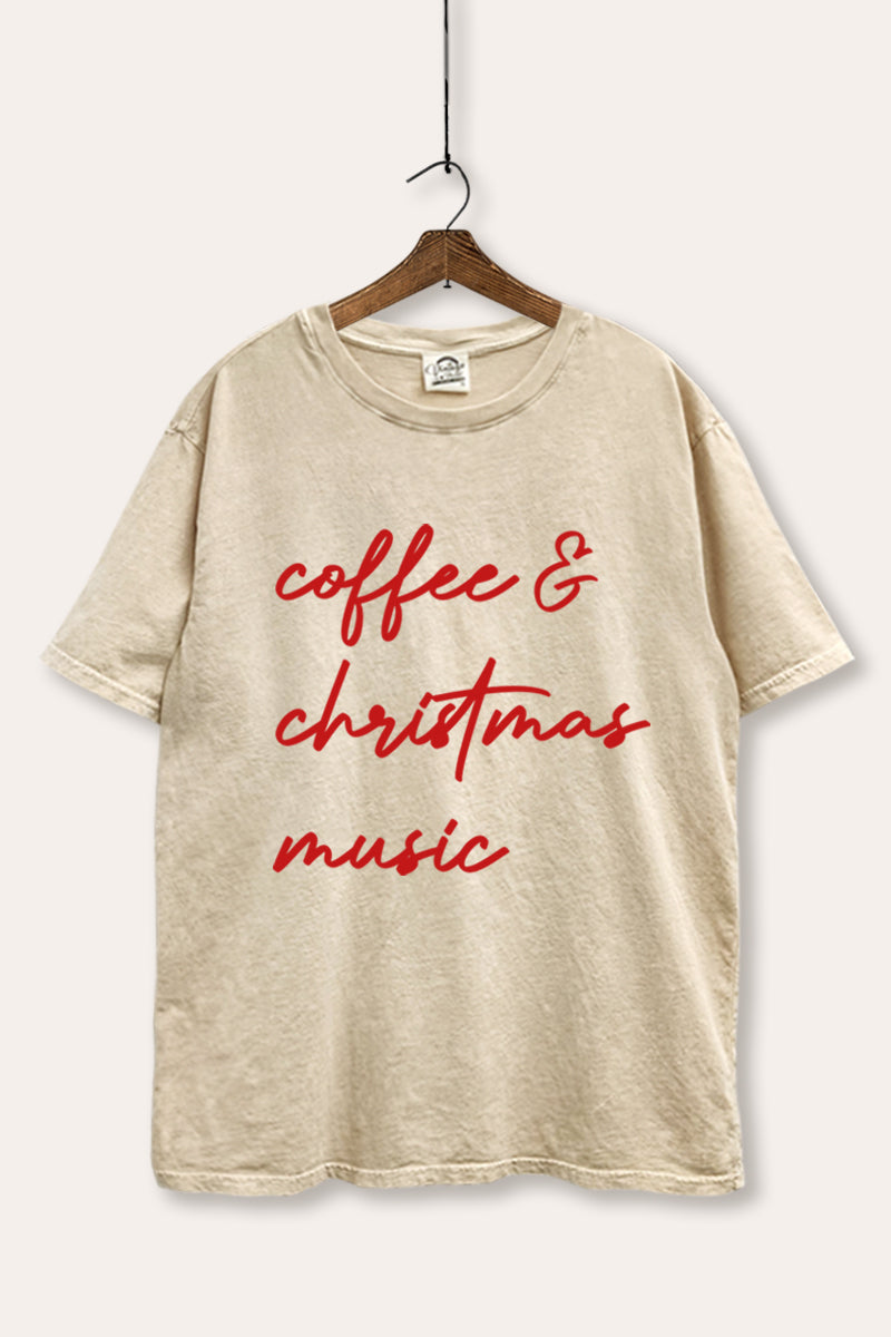 "coffee & christmas music" typography tie dye boxy tee