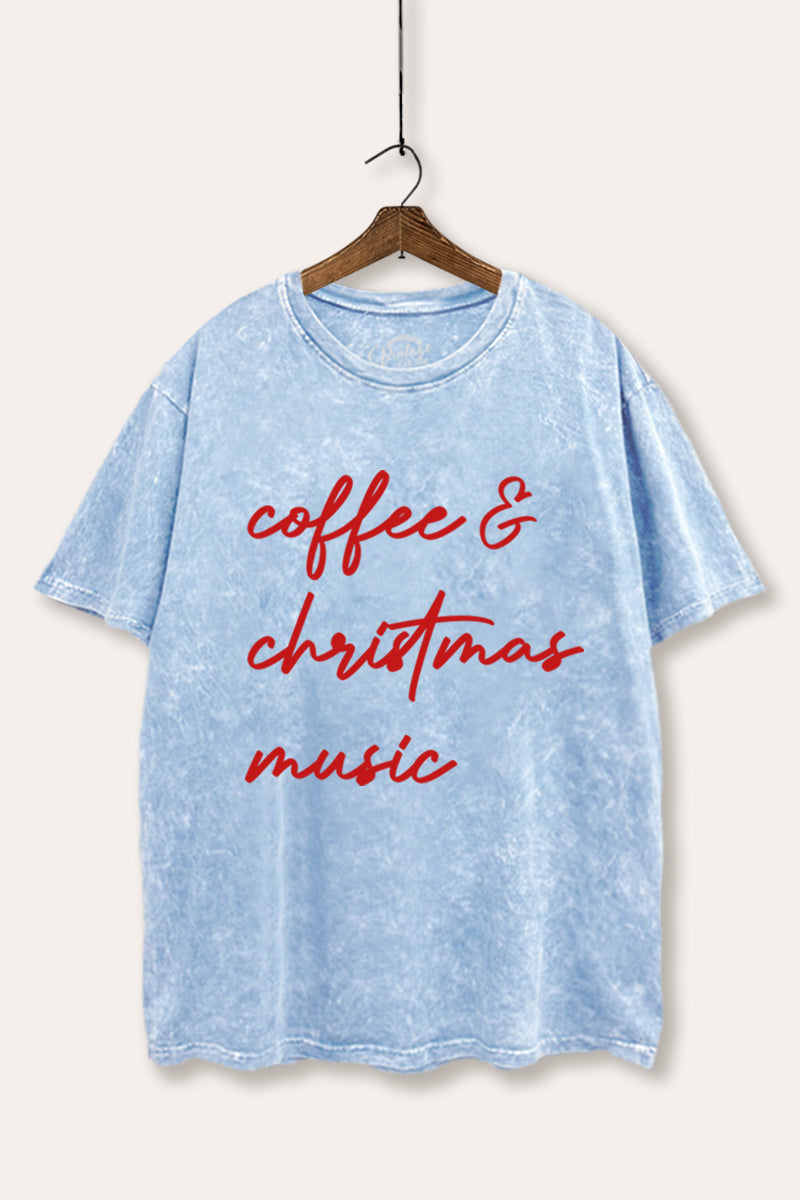 Coffee & Christmas Music Graphic Mineral Wash Boxy Tee