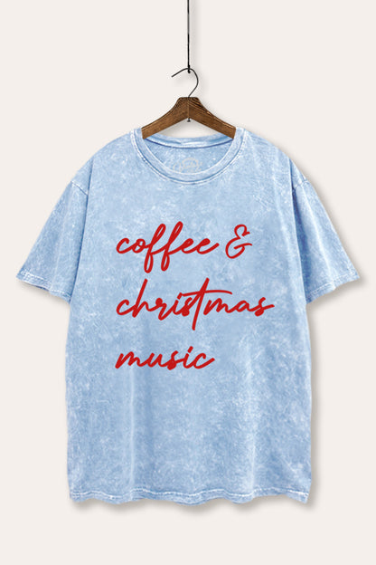 Coffee & Christmas Music Graphic Mineral Wash Boxy Tee