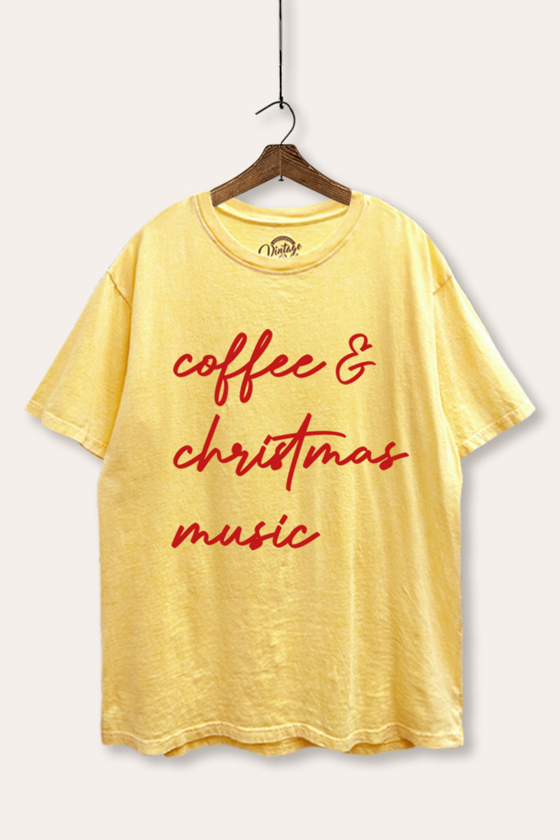 Coffee & Christmas Music Graphic Mineral Wash Boxy Tee