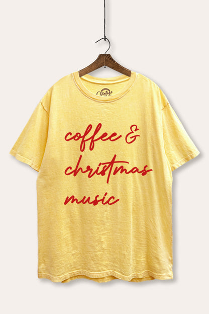 Coffee & Christmas Music Graphic Mineral Wash Boxy Tee