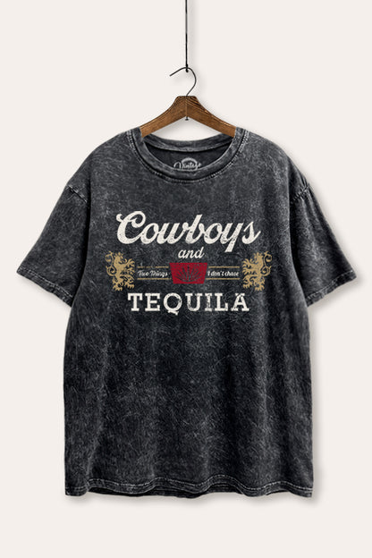 Cowboys & Tequila Western Graphic Mineral Wash Boxy Tee