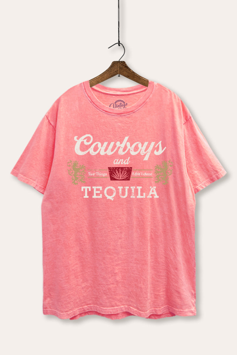 "cowboys & tequila" graphic mineral wash boxy tee