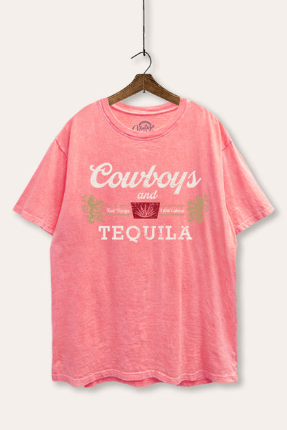 Cowboys & Tequila Western Graphic Mineral Wash Boxy Tee