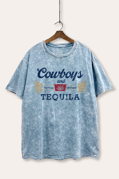 Cowboys & Tequila Western Graphic Mineral Wash Boxy Tee