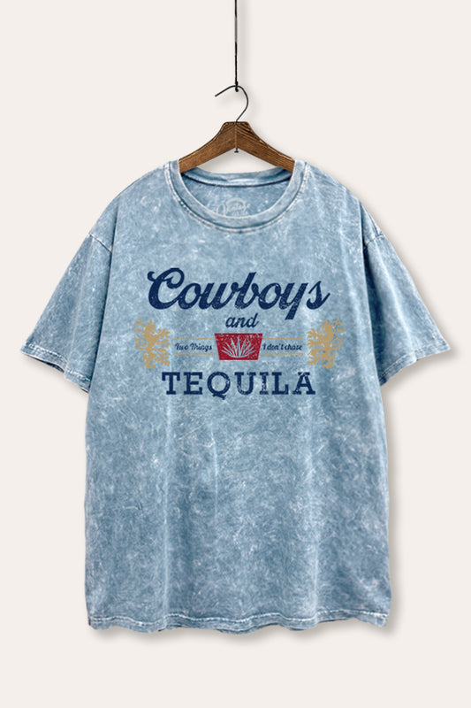 Cowboys & Tequila Western Graphic Mineral Wash Boxy Tee