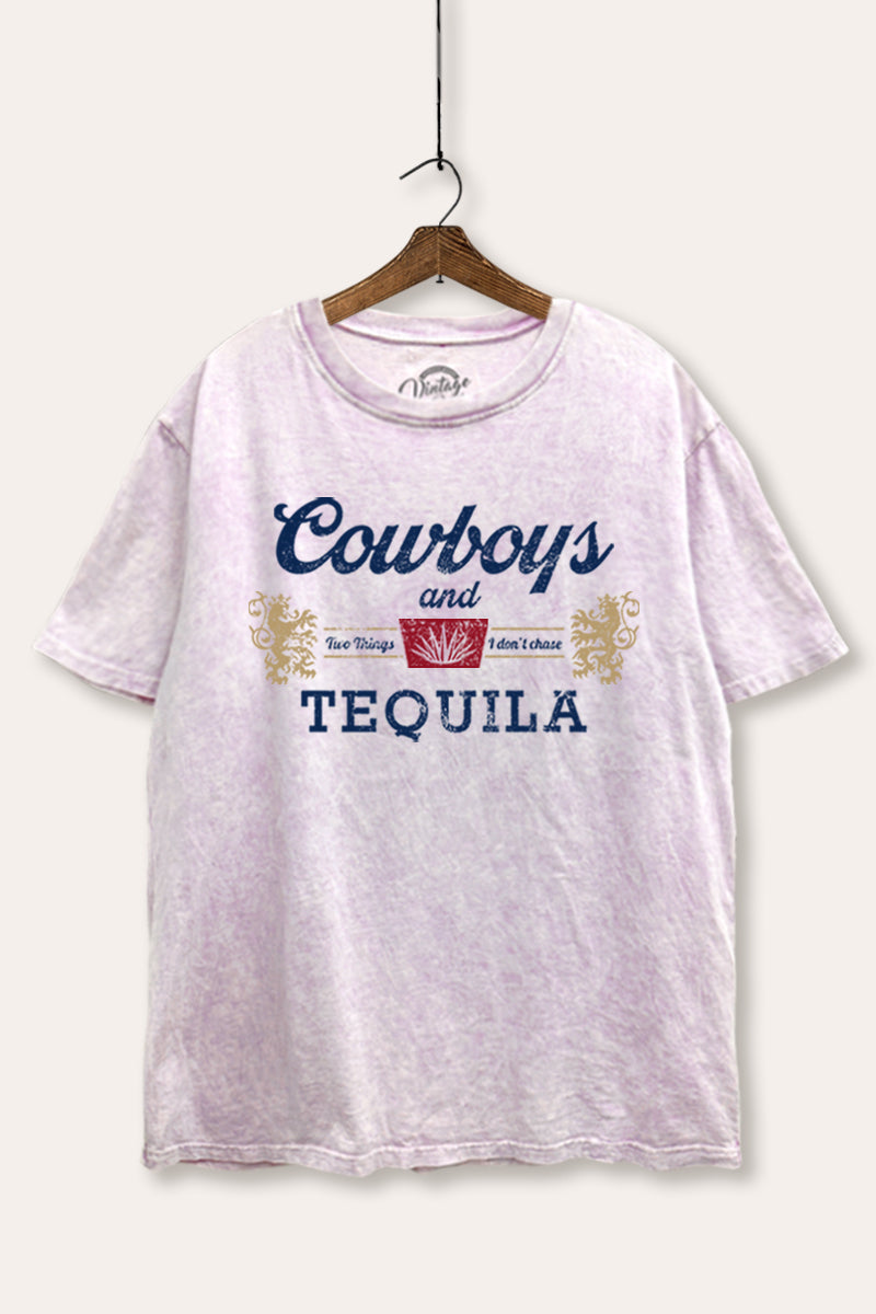 "cowboys & tequila" graphic mineral wash boxy tee