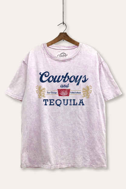 Cowboys & Tequila Western Graphic Mineral Wash Boxy Tee