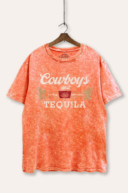 Cowboys & Tequila Western Graphic Mineral Wash Boxy Tee