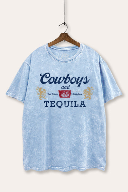 Cowboys & Tequila Western Graphic Mineral Wash Boxy Tee