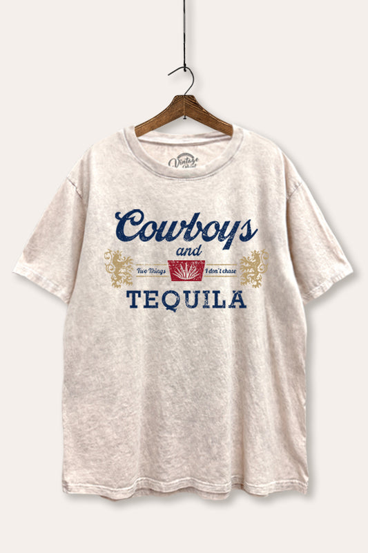 "cowboys & tequila" graphic mineral wash boxy tee