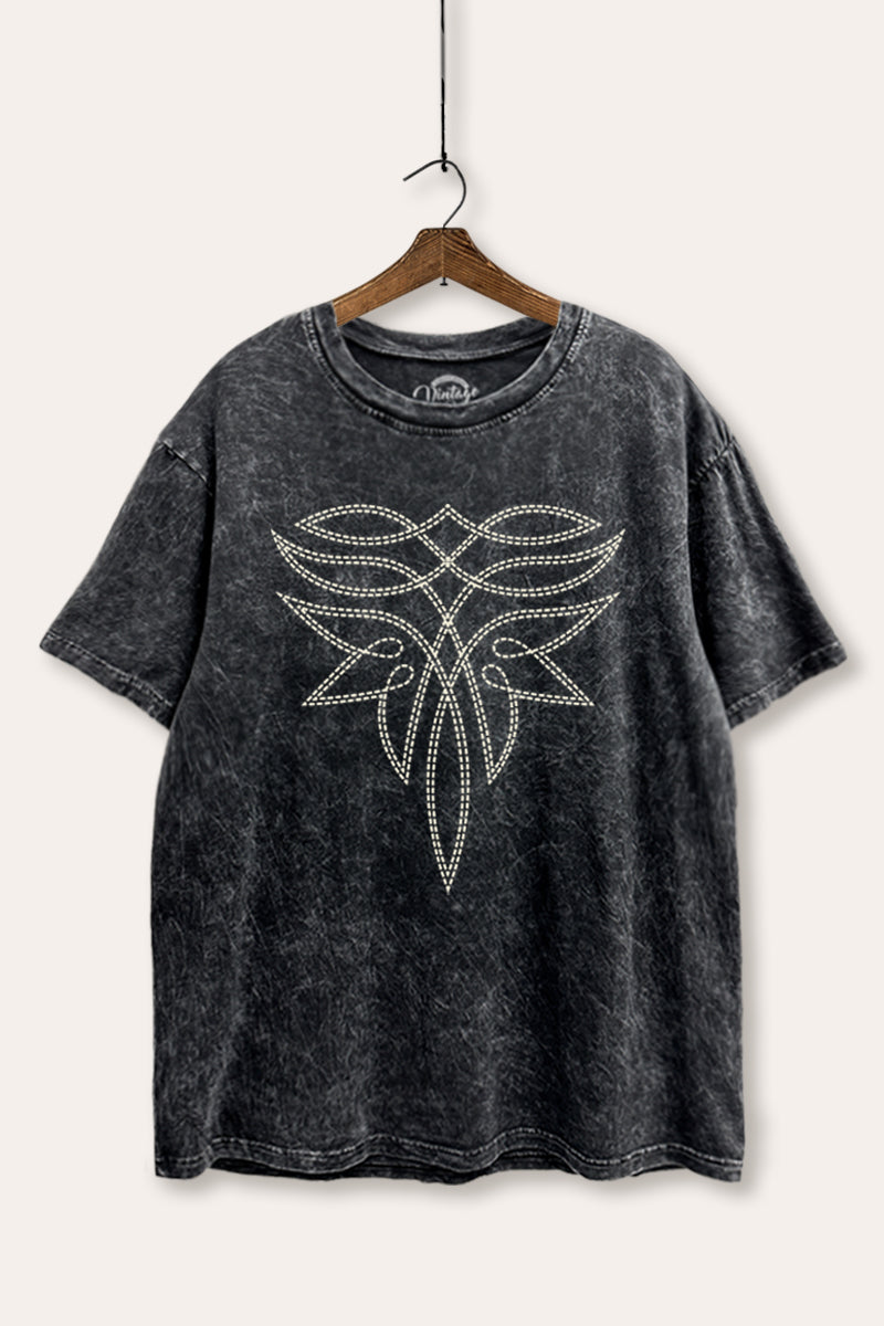 Western Boots Toe Stitch Graphic Mineral Wash Boxy Tee