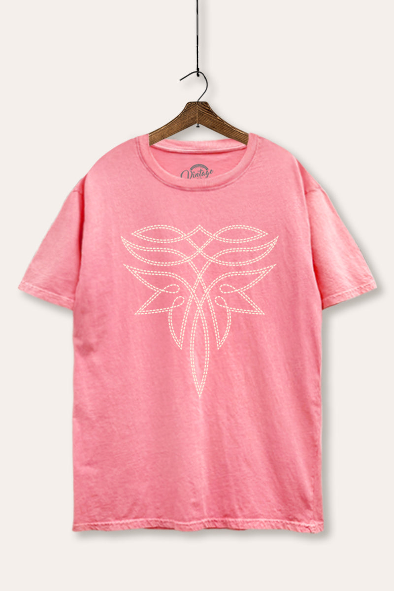 Western Boots Toe Stitch Graphic Mineral Wash Boxy Tee