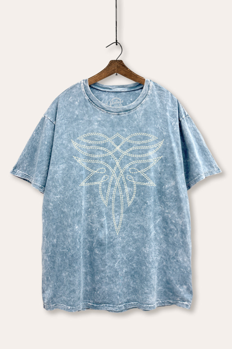 Western Boots Toe Stitch Graphic Mineral Wash Boxy Tee