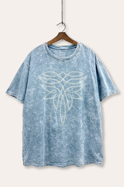Western Boots Toe Stitch Graphic Mineral Wash Boxy Tee