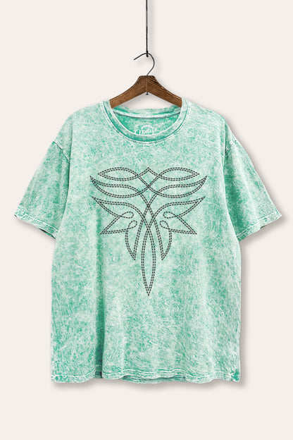 Western Boots Toe Stitch Graphic Mineral Wash Boxy Tee