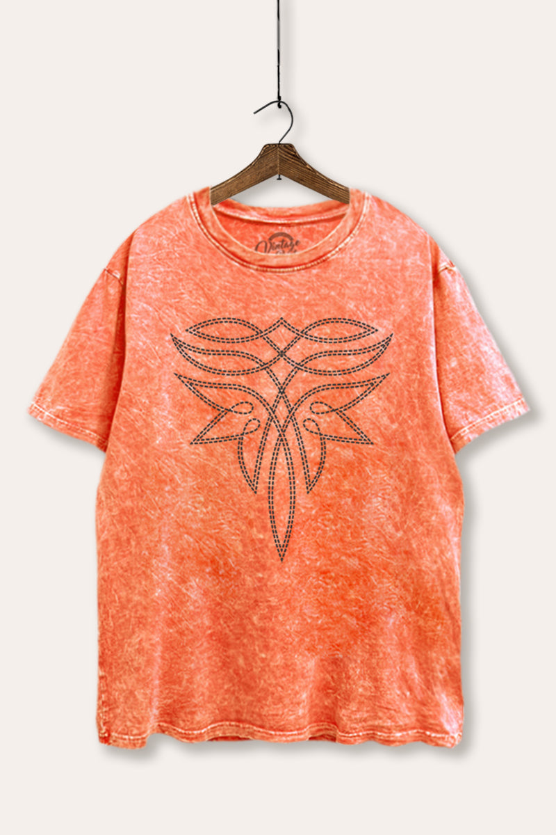 western cowboy boots toe stitch graphic tie dye mineral boxy tee