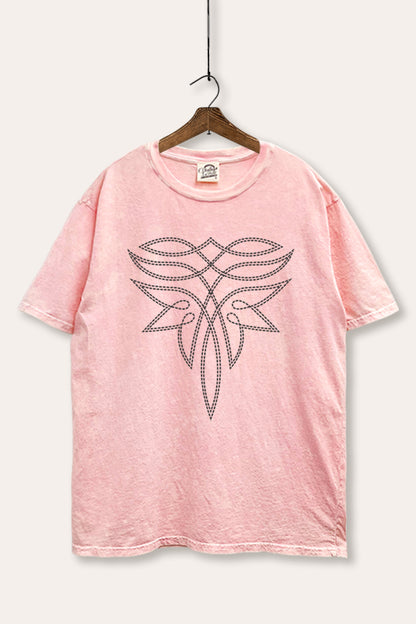 Western Boots Toe Stitch Graphic Mineral Wash Boxy Tee
