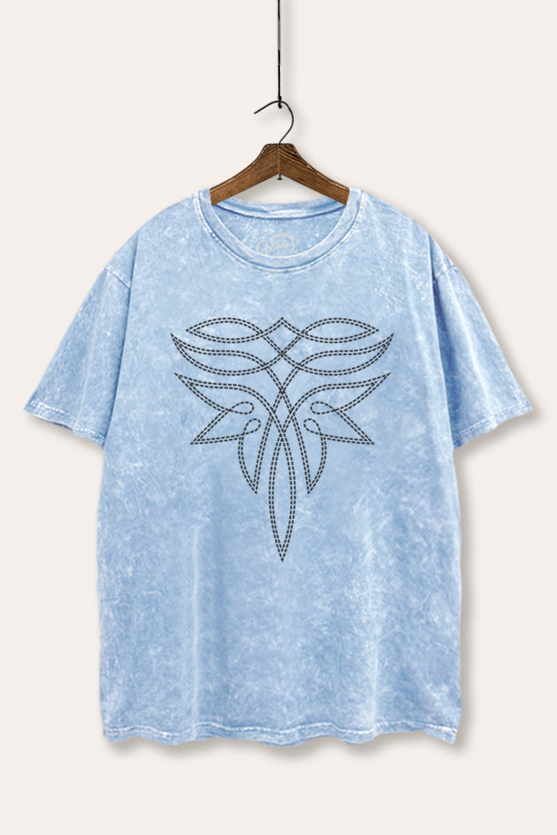western cowboy boots toe stitch graphic tie dye mineral boxy tee