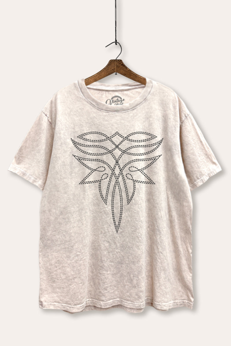 western cowboy boots toe stitch graphic tie dye mineral boxy tee