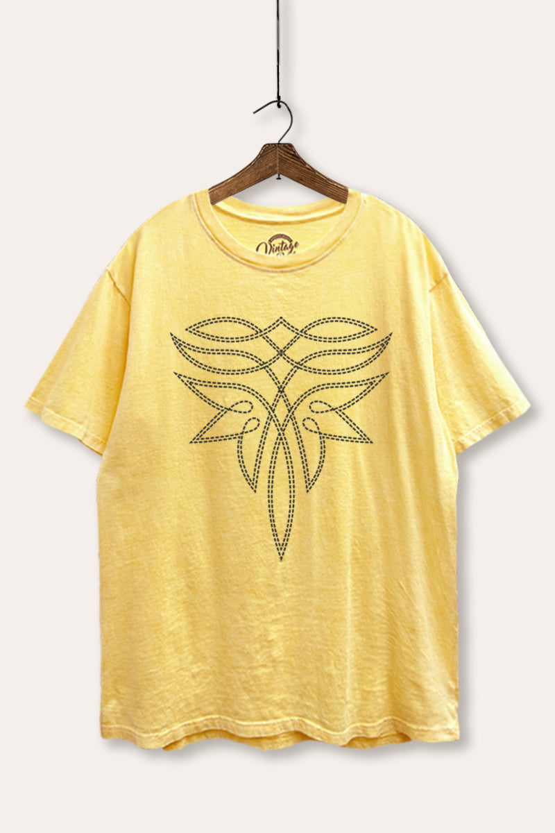 Western Boots Toe Stitch Graphic Mineral Wash Boxy Tee
