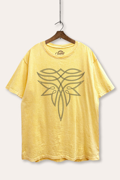 Western Boots Toe Stitch Graphic Mineral Wash Boxy Tee