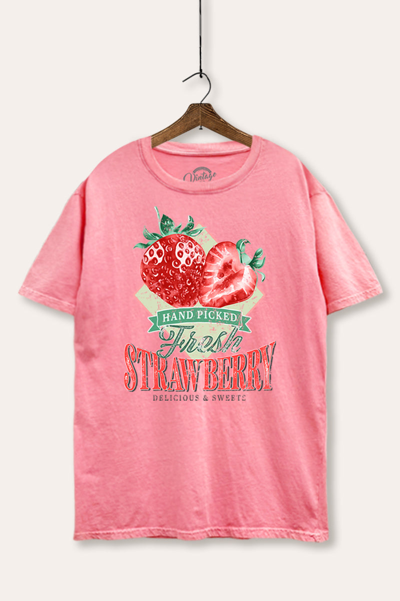 Distressed Strawberry Fruit Graphic Mineral Wash Boxy Tee
