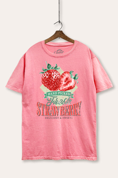 Distressed Strawberry Fruit Graphic Mineral Wash Boxy Tee