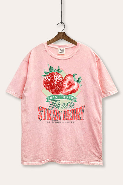 Distressed Strawberry Fruit Graphic Mineral Wash Boxy Tee