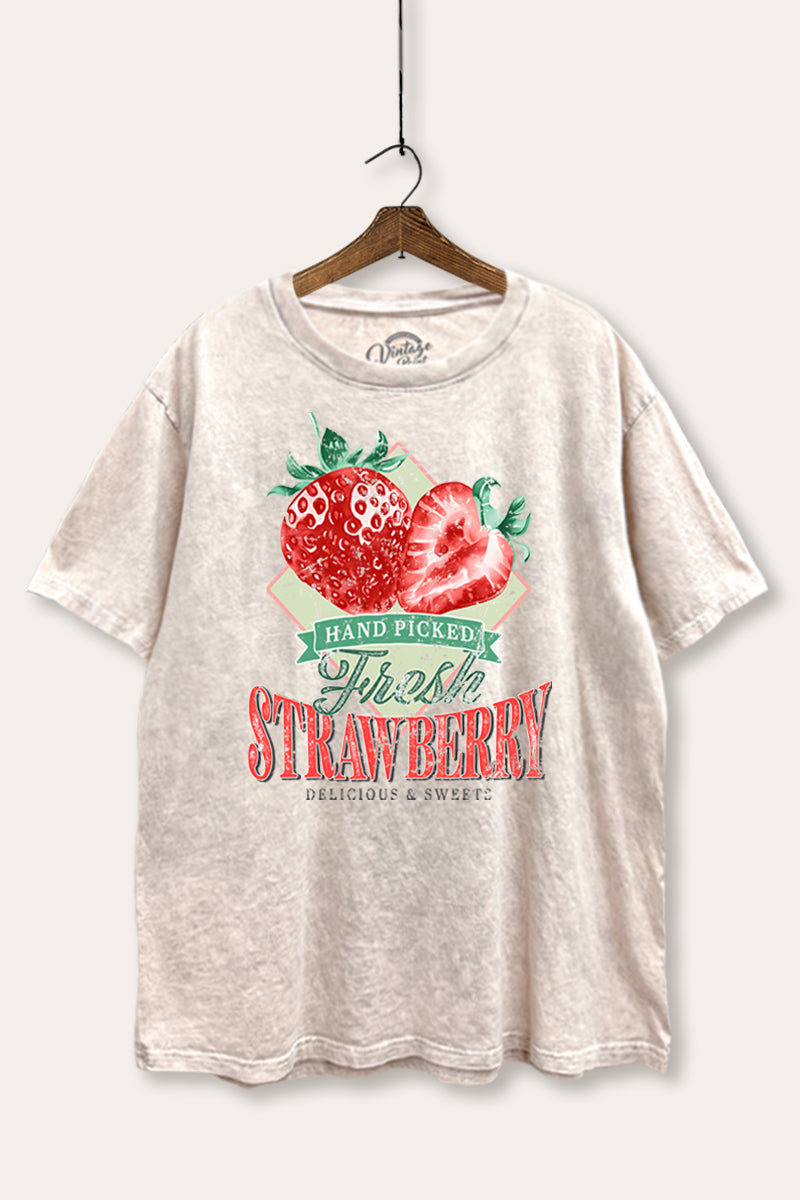 "fresh strawberry" tie dye mineral wash boxy graphic tee