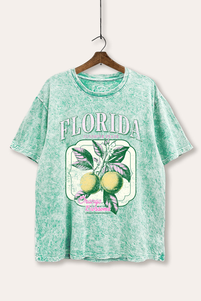 Florida Oranges Fruit Graphic Mineral Wash Boxy Tee