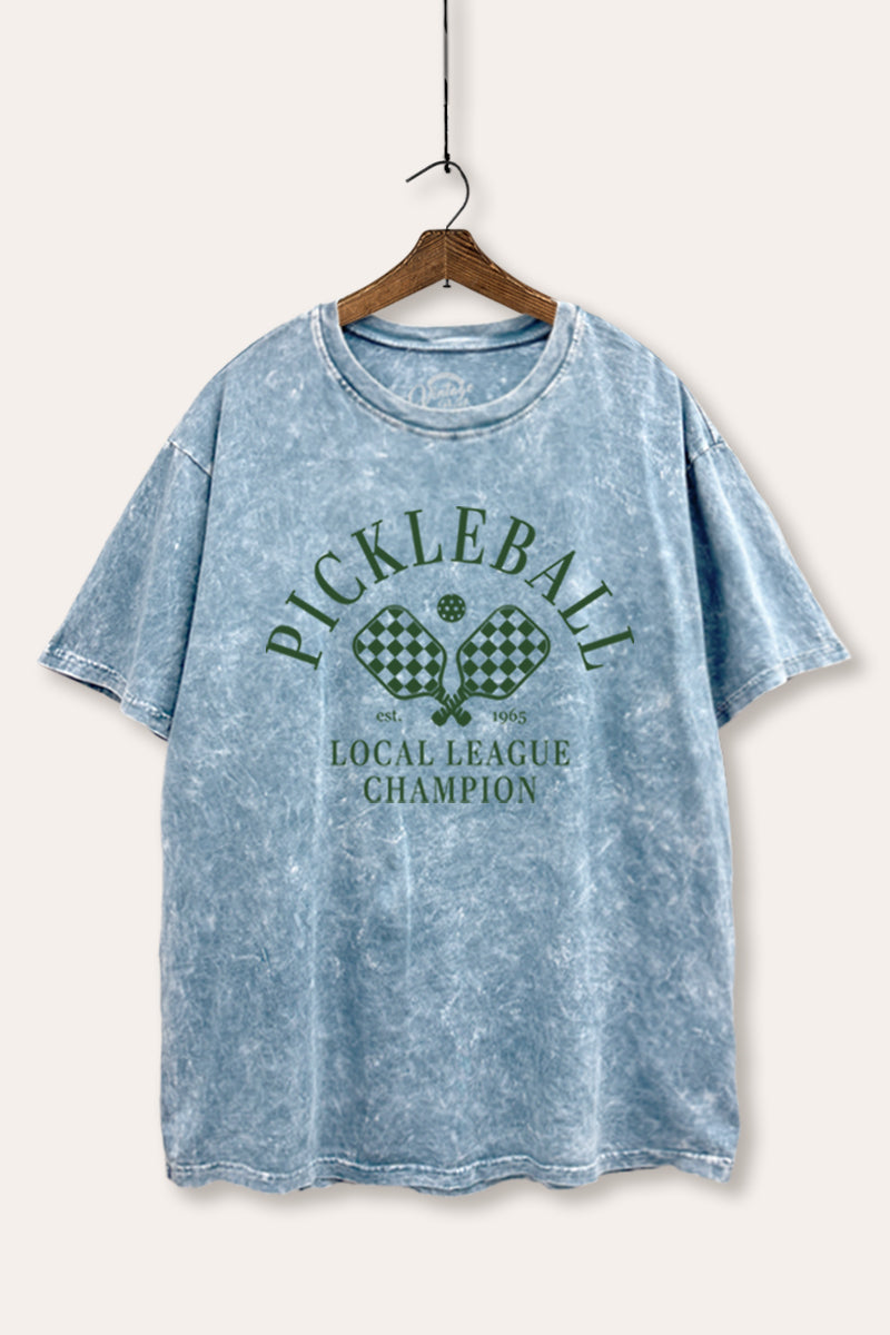"pickleball champion" tie dye mineral wash boxy graphic tee