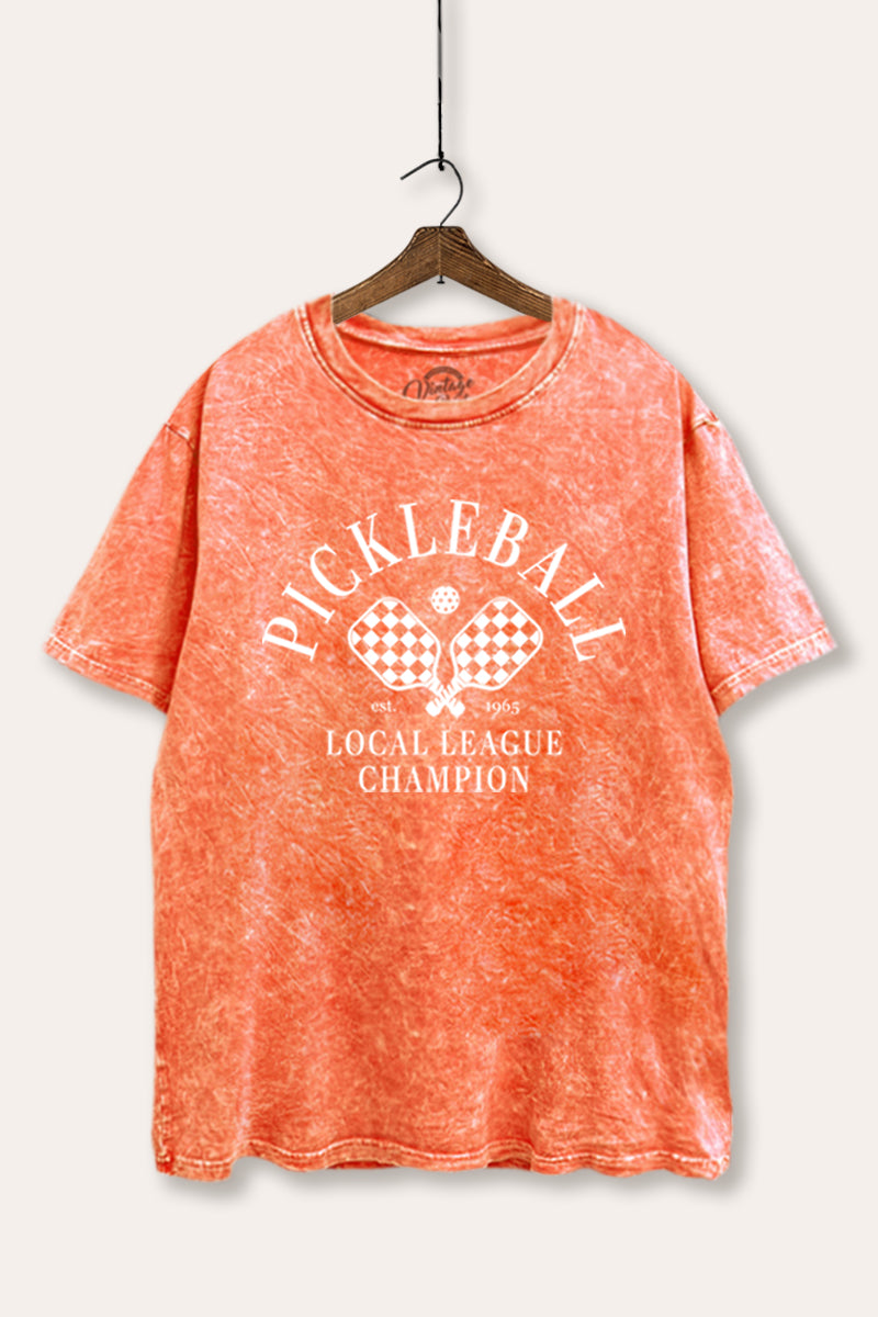 "pickleball champion" tie dye mineral wash boxy graphic tee