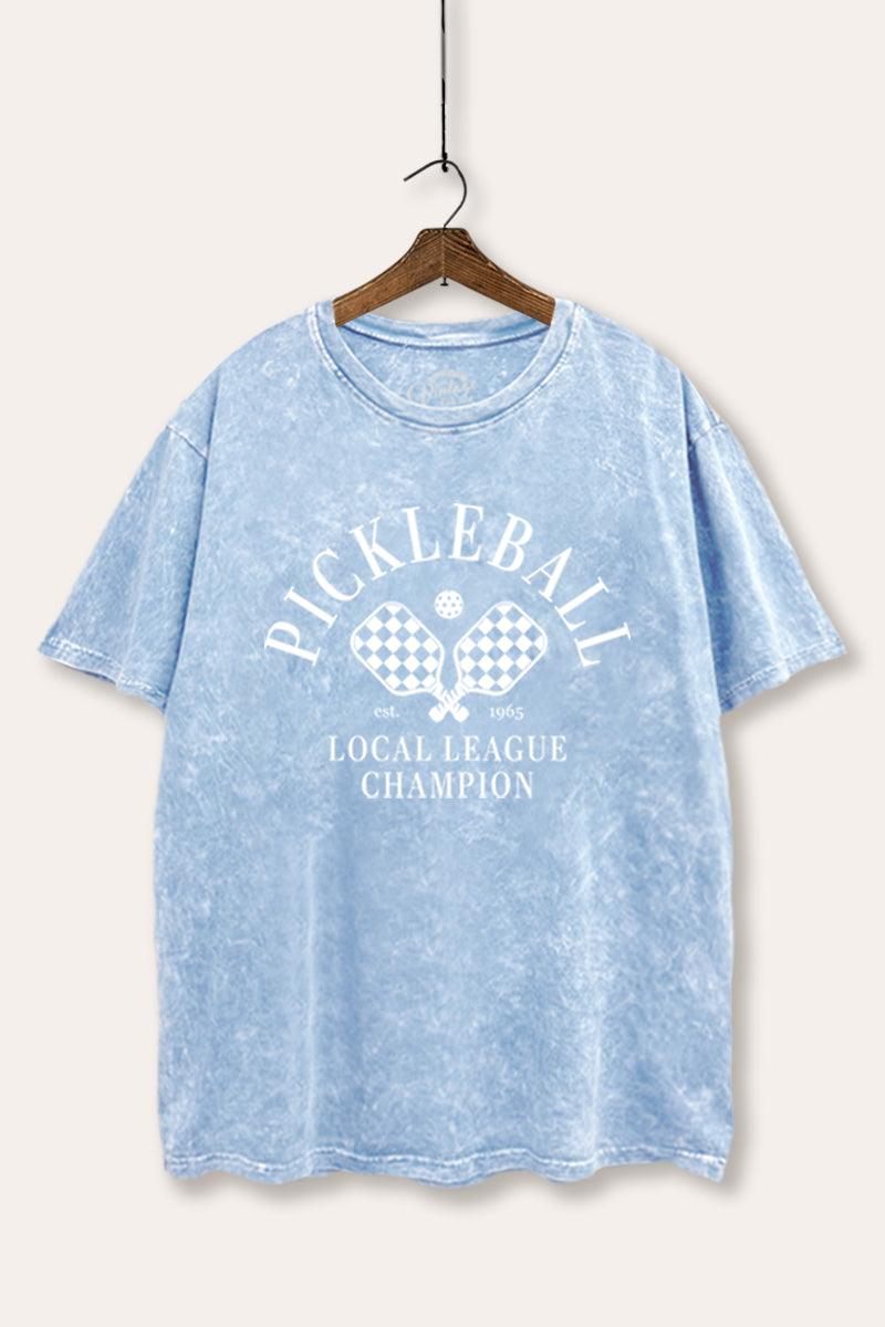"pickleball champion" tie dye mineral wash boxy graphic tee