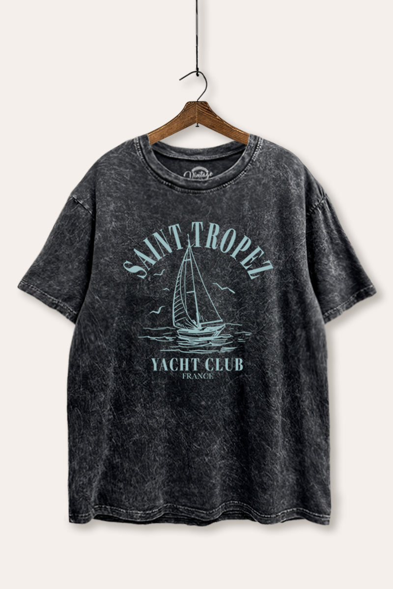 "saint tropez yacht club" mineral wash boxy graphic tee