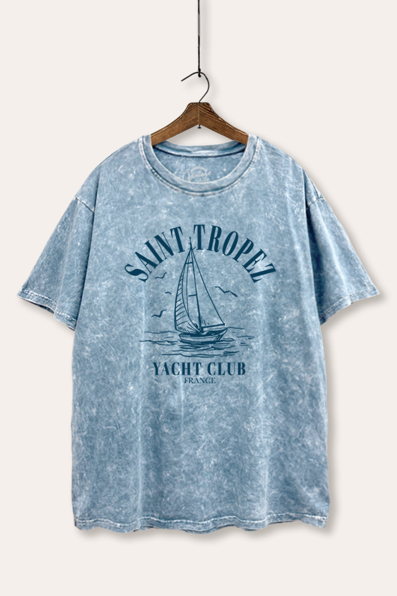 "saint tropez yacht club" tie dye mineral wash boxy graphic tee