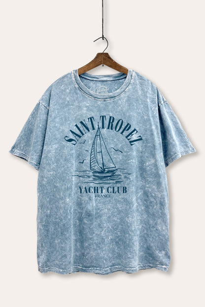 France Coastal Yacht Club Graphic Mineral Wash Boxy Tee